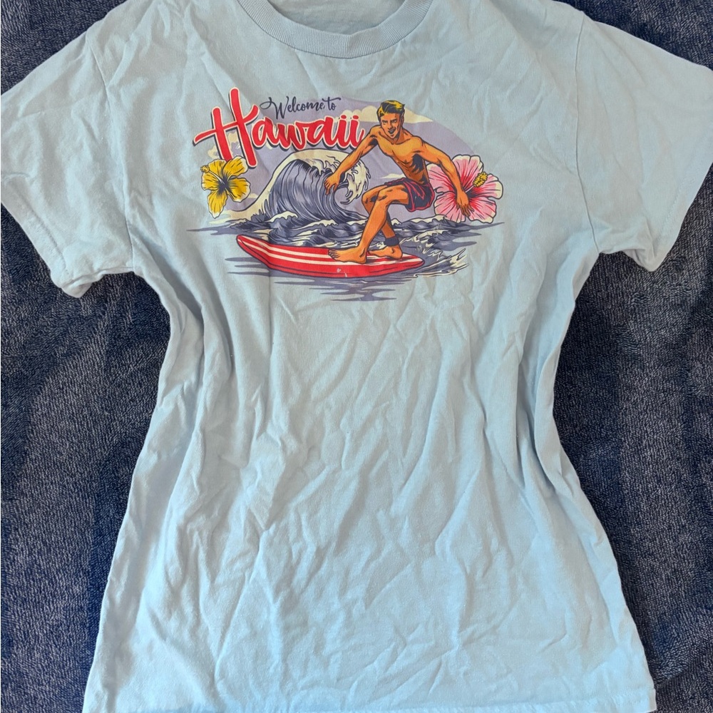 Hawaii Surf Graphic Tee - Light Blue